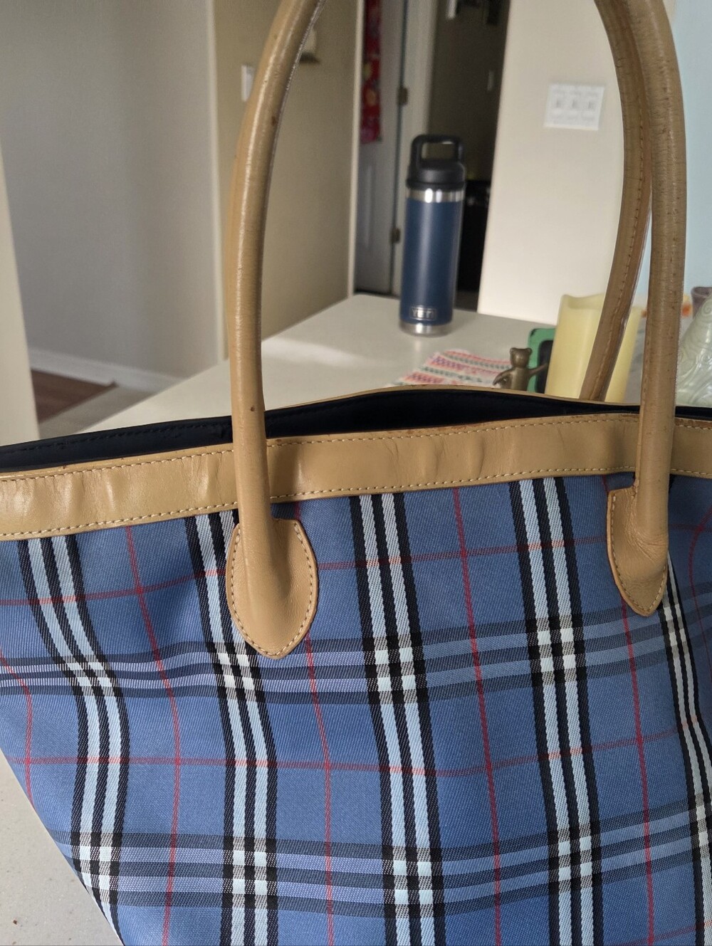 Burberry Nova Check Tote with Tan Trim